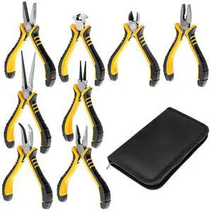 Jewelry Pliers Set, 8-Piece Mini Jewelry Making Tool Kit with Storage Bag, Flat Nose/Round Nose/Bent Nose, Wire Cutters, Crimping Pliers & End Nippers for Beading Crafting Repair Jewelry Pliers Set, 8-Piece Mini Jewelry Making Tool Kit with Storage Bag, Flat Nose/Round Nose/Bent Nose, Wire Cutters, Crimping Pliers & End Nippers for Beading Crafting Repair