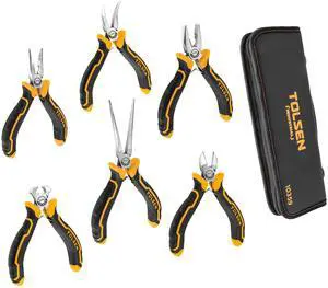 6-Piece Mini Pliers Set, Small Needle Nose Pliers Set with Pouch | Diagonal, Long Nose, Bent Nose, End Cutting and Linesman, for Making Crafts, Repairing Electronic and Jewelry 6-Piece Mini Pliers Set, Small Needle Nose Pliers Set with Pouch | Diagonal, Long Nose, Bent Nose, End Cutting and Linesman, for Making Crafts, Repairing Electronic and Jewelry