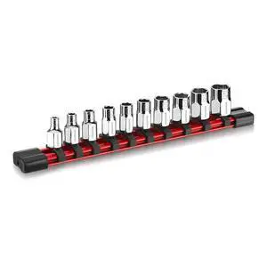 1/4" Drive Socket Set, 10-Piece SAE Cr-V Socket Set with Organizer | Standard & Shallow Sockets, External Hex Socket, 5/32" to 9/16", 6-Point, Size Markings, PVC Socket Rail, for Auto Repairs 1/4" Drive Socket Set, 10-Piece SAE Cr-V Socket Set with Organizer | Standard & Shallow Sockets, External Hex Socket, 5/32" to 9/16", 6-Point, Size Markings, PVC Socket Rail, for Auto Repairs