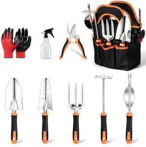9-Piece Stainless Steel Garden Hand Tools Set for Planting | Storage Bag, Rust Resistant, Heavy Duty, For Indoor & Outdoor Planting Weeding Replanting, For Women/Man/Gardeners 9-Piece Stainless Steel Garden Hand Tools Set for Planting | Storage Bag, Rust Resistant, Heavy Duty, For Indoor & Outdoor Planting Weeding Replanting, For Women/Man/Gardeners