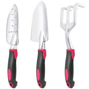 Garden Tools Set, 3 Pack Heavy Duty Gardening Tools Set Include Garden Shovel, Transplant Trowel and Hand Rake with Ergonomic Handle, Aluminum Alloy Lawn for Planting Tools, Red Garden Tools Set, 3 Pack Heavy Duty Gardening Tools Set Include Garden Shovel, Transplant Trowel and Hand Rake with Ergonomic Handle, Aluminum Alloy Lawn for Planting Tools, Red
