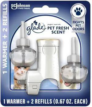 PlugIns Air Freshener Kit, Pet Fresh, 1 Warmer + 2 Refills | 0.67 fl oz Each, Includes 1 Warmer + 2 Refills, Scented and Essential Oils For Home and Bathroom, Fits Glade PlugIn Warmer PlugIns Air Freshener Kit, Pet Fresh, 1 Warmer + 2 Refills | 0.67 fl oz Each, Includes 1 Warmer + 2 Refills, Scented and Essential Oils For Home and Bathroom, Fits Glade PlugIn Warmer