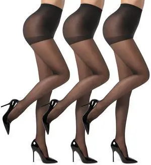 3 Pairs Women's Sheer Pantyhose 20D, High Waist Control Top Pantyhose Hosiery (Black, M) 3 Pairs Women's Sheer Pantyhose 20D, High Waist Control Top Pantyhose Hosiery (Black, M)