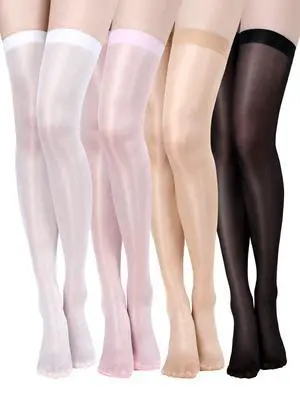 4 Pairs Shiny Thigh High Stockings,Black, Beige, White, Pink | Sheer Silk over Knee Hosiery for Women, Shimmery Finish, Halloween Cosplay Costume Party, Stretchy See-through Legwear 4 Pairs Shiny Thigh High Stockings,Black, Beige, White, Pink | Sheer Silk over Knee Hosiery for Women, Shimmery Finish, Halloween Cosplay Costume Party, Stretchy See-through Legwear