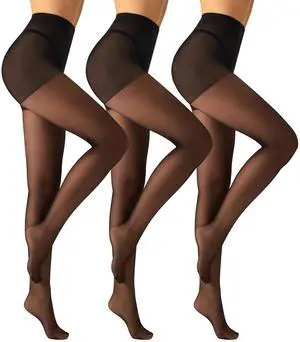 3 Pairs Sheer Tights Women's 20D Ultra Sheer Pantyhose with Control Top (Black, XL) 3 Pairs Sheer Tights Women's 20D Ultra Sheer Pantyhose with Control Top (Black, XL)