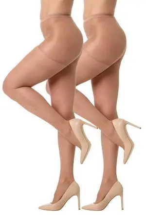 Women's Control Top Pantyhose with Run Resistant Light Support Legs (2-Pair Pack) Nude Stockings for Women - Sheer Tights & Pantyhose - Nylon Stockings for Women, Medium Women's Control Top Pantyhose with Run Resistant Light Support Legs (2-Pair Pack) Nude Stockings for Women - Sheer Tights & Pantyhose - Nylon Stockings for Women, Medium
