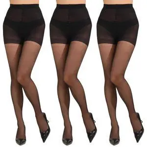 3 Pairs Women's 20D Pantyhose with Control Top and Reinforced Toes (Black, S) 3 Pairs Women's 20D Pantyhose with Control Top and Reinforced Toes (Black, S)