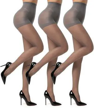 3 Pairs Women's Sheer Pantyhose 20D, High Waist Control Top Pantyhose Hosiery (Grey, L) 3 Pairs Women's Sheer Pantyhose 20D, High Waist Control Top Pantyhose Hosiery (Grey, L)
