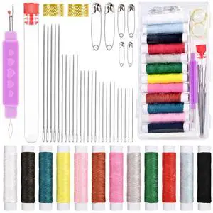 47pcs Sewing Kit, Emergency Sewing Tools | for Adults,Traveler, Beginner, Family Repair, Contains 12 Color Thread, Needles, Pin, Seam Rippers, Threader, Thimble 47pcs Sewing Kit, Emergency Sewing Tools | for Adults,Traveler, Beginner, Family Repair, Contains 12 Color Thread, Needles, Pin, Seam Rippers, Threader, Thimble