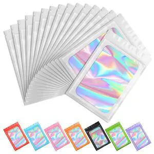100 pcs White Smell Proof Mylar Holographic Bags Packaging Bags,Clear Resealable Odor Proof Bag Foil Pouch Bag for Food Storage,Lipgloss,Jewelry,Eyelash Packing for Small Business(2.4x3.9In) 100 pcs White Smell Proof Mylar Holographic Bags Packaging Bags,Clear Resealable Odor Proof Bag Foil Pouch Bag for Food Storage,Lipgloss,Jewelry,Eyelash Packing for Small Business(2.4x3.9In)