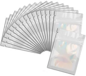 100 Pcs White Mylar Bags 2.7x3.9 Inch with Clear Window - Holographic Resealable Foil Pouch Packaging for Food Storage, Jewelry, Lip Gloss, and Small Business Use 100 Pcs White Mylar Bags 2.7x3.9 Inch with Clear Window - Holographic Resealable Foil Pouch Packaging for Food Storage, Jewelry, Lip Gloss, and Small Business Use