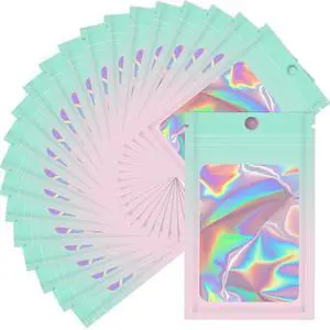 Mylar Holographic Bags 3x4.7 Inch,100 PCS Small Clear Zipper Resealable Smell Proof Baggies,Green-Pink Plastic Packaging Bag for Candy,Food Storage,Jewelry,Small Business Mylar Holographic Bags 3x4.7 Inch,100 PCS Small Clear Zipper Resealable Smell Proof Baggies,Green-Pink Plastic Packaging Bag for Candy,Food Storage,Jewelry,Small Business
