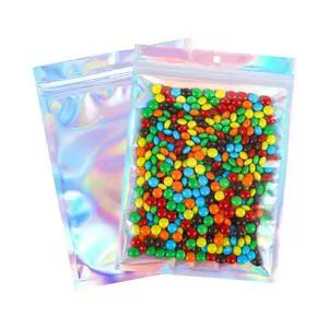 100PCS Holographic Mylar Bags(2.4 * 3.9inch), Smell Proof Resealable Bags with Clear Window, Party Favor Bag Great for Candy, Samples 100PCS Holographic Mylar Bags(2.4 * 3.9inch), Smell Proof Resealable Bags with Clear Window, Party Favor Bag Great for Candy, Samples