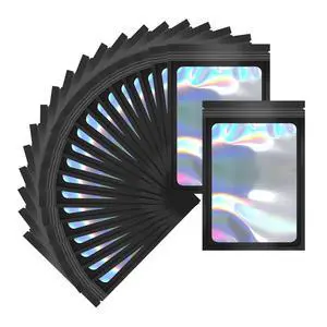 100 Pack Mylar Holographic Packaging Bags Resealable Candy Bags with Clear Window Foil Pouch Bag for Lipgloss, Jewelry, Sample Bag for Small Business (Black, 3.1x5.1 Inch) 100 Pack Mylar Holographic Packaging Bags Resealable Candy Bags with Clear Window Foil Pouch Bag for Lipgloss, Jewelry, Sample Bag for Small Business (Black, 3.1x5.1 Inch)