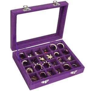 Velvet Jewelry Box 24 Grid Jewelry Ring Display Organizer Box Tray | Holder Earrings Storage Case for Girls Wife Mom Women (Purple) Velvet Jewelry Box 24 Grid Jewelry Ring Display Organizer Box Tray | Holder Earrings Storage Case for Girls Wife Mom Women (Purple)
