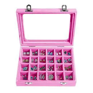 Velvet Jewelry Box 24 Grid Jewelry Earrings Display Organiser Box Ring Tray Holder Earrings Storage Case for Girls Wife Mom Women (Light Pink) Velvet Jewelry Box 24 Grid Jewelry Earrings Display Organiser Box Ring Tray Holder Earrings Storage Case for Girls Wife Mom Women (Light Pink)