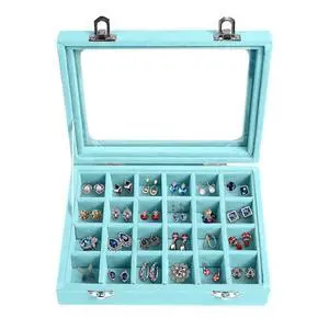 Velvet Jewelry Box 24 Grid Jewelry Earrings Display Organiser Box Ring Tray Holder Earrings Storage Case for Girls Women Wife Mom (Light blue) Velvet Jewelry Box 24 Grid Jewelry Earrings Display Organiser Box Ring Tray Holder Earrings Storage Case for Girls Women Wife Mom (Light blue)