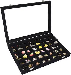 48 Grid Velvet Jewelry Tray Clear Lid Rings Earrings | Jewelry Storage Case for Studs Necklaces Dresser Vanity Gift for Girls Wife Mom Women ( Black) 48 Grid Velvet Jewelry Tray Clear Lid Rings Earrings | Jewelry Storage Case for Studs Necklaces Dresser Vanity Gift for Girls Wife Mom Women ( Black)