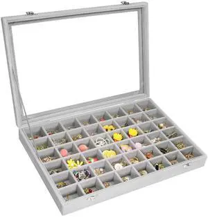 48 Grid Velvet Earring Organizer Tray with Lid for Rings | Jewelry Storage Case for Studs Necklaces Dresser Vanity Gift for Girls Wife Mom Women (Gray) 48 Grid Velvet Earring Organizer Tray with Lid for Rings | Jewelry Storage Case for Studs Necklaces Dresser Vanity Gift for Girls Wife Mom Women (Gray)