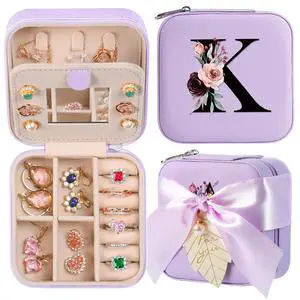 Initial Travel Jewelry Case, Organizer, Small Box - Birthday, Graduation, Bridesmaid, Teacher Gifts for Women, Teen Girls - Essentials, Initial K Initial Travel Jewelry Case, Organizer, Small Box - Birthday, Graduation, Bridesmaid, Teacher Gifts for Women, Teen Girls - Essentials, Initial K