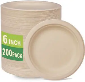 200 Count 6 Small Compostable Dessert Plates, Heavy-duty Unbleached Biodegradable Bagasse and Bamboo fiber Paper Plates 200 Count 6 Small Compostable Dessert Plates, Heavy-duty Unbleached Biodegradable Bagasse and Bamboo fiber Paper Plates