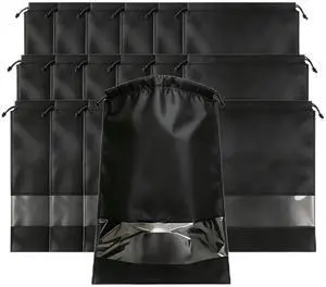 12 Pcs Black Shoe Bags for Travel Storage Packing Sneakers Beach | 12.6x17.3 in Large Drawstring Shoe Bags with Clear Window for Women Men, Travel Beach Essentials, Dustproof Shoe Storage Bag 12 Pcs Black Shoe Bags for Travel Storage Packing Sneakers Beach | 12.6x17.3 in Large Drawstring Shoe Bags with Clear Window for Women Men, Travel Beach Essentials, Dustproof Shoe Storage Bag