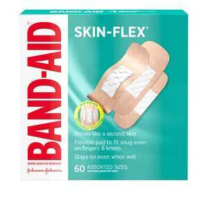 Brand Skin-Flex Adhesive Bandages, Assorted Sizes, 60 Count | Flexible Protection, Sterile Wound Care for Minor Cuts, Scrapes & Burns, First Aid Kit Essential, For Fingers, Hands & Knees Brand Skin-Flex Adhesive Bandages, Assorted Sizes, 60 Count | Flexible Protection, Sterile Wound Care for Minor Cuts, Scrapes & Burns, First Aid Kit Essential, For Fingers, Hands & Knees