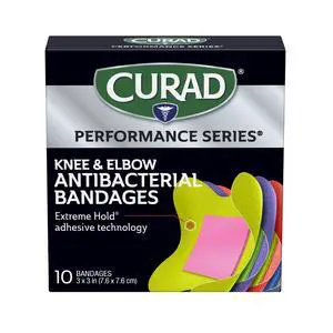 Performance Series Antibacterial Bandages, Elbows and Knees, 3" x 3", 10 Count Performance Series Antibacterial Bandages, Elbows and Knees, 3" x 3", 10 Count