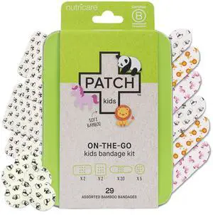 Kids On-The-Go Natural Bamboo Adhesive Bandage Kit for Sensitive Skin, Eco-Friendly Hypoallergenic Bandages for Sensitive Skin. Non Toxic Bandages for Boys & Girls with Cute Prints, 29 ct Small Kids On-The-Go Natural Bamboo Adhesive Bandage Kit for Sensitive Skin, Eco-Friendly Hypoallergenic Bandages for Sensitive Skin. Non Toxic Bandages for Boys & Girls with Cute Prints, 29 ct Small