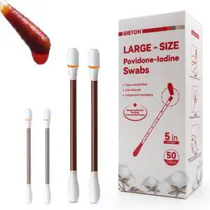Large - Size 5 inchs Povidone Iodine Swabs (50-Count), Iodine Cotton swabs, Wound Care, Gentle Care and Emergency Care for The Whole Family. Large - Size 5 inchs Povidone Iodine Swabs (50-Count), Iodine Cotton swabs, Wound Care, Gentle Care and Emergency Care for The Whole Family.