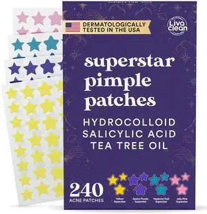 Livaclean 240CT Star Pimple Patches for Face w/ Hydrocolloid, Tea Tree oil & Salicylic Acid - Zit Stickers, Hydrocolloid Acne Patches for Face - Cute Pimple Patch, Acne Stickers Livaclean 240CT Star Pimple Patches for Face w/ Hydrocolloid, Tea Tree oil & Salicylic Acid - Zit Stickers, Hydrocolloid Acne Patches for Face - Cute Pimple Patch, Acne Stickers