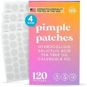Livaclean 120 CT Pimple Patches for Face w/ Salicylic Acid, Tea Tree & Calendula Oil - Four Sizes Zit Dots Acne Patches for Face - Hydrocolloid Patch Pimple Patch Invisible - Acne Dots Zit Stickers Livaclean 120 CT Pimple Patches for Face w/ Salicylic Acid, Tea Tree & Calendula Oil - Four Sizes Zit Dots Acne Patches for Face - Hydrocolloid Patch Pimple Patch Invisible - Acne Dots Zit Stickers