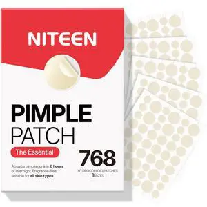 NITEEN 768 Count Pimple Patches for Face, Hydrocolloid Acne Patch 3 Sizes | 16 Sheets Value Pack, Spots Stickers for Covering Zit Blemishes & Breakouts, Gentle for All Skin Types, Easy-Peel Design NITEEN 768 Count Pimple Patches for Face, Hydrocolloid Acne Patch 3 Sizes | 16 Sheets Value Pack, Spots Stickers for Covering Zit Blemishes & Breakouts, Gentle for All Skin Types, Easy-Peel Design