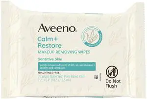 Aveeno Calm + Restore Unscented Makeup Remover Wipes, Alcohol-Free, 25 Ct | Makeup Wipes with Oat Extract & Calming Feverfew, Fragrance-Free, Sensitive Wipes Leave Skin Feeling Soothed, Alcohol-Free Aveeno Calm + Restore Unscented Makeup Remover Wipes, Alcohol-Free, 25 Ct | Makeup Wipes with Oat Extract & Calming Feverfew, Fragrance-Free, Sensitive Wipes Leave Skin Feeling Soothed, Alcohol-Free