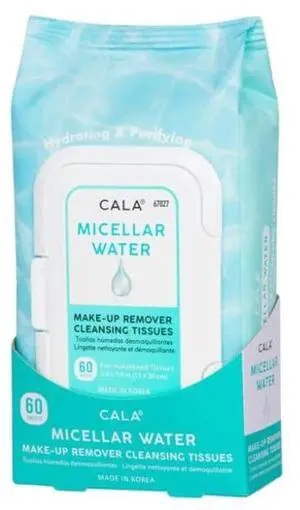 CALA Micellar Water Makeup Remover Cleansing Tissues, Gentle Face Wipes Remove Makeup + Waterproof Eye Makeup, Deep Clean Without Drying, Sulfate/Paraben/Phthalate-Free, 60 Sheets CALA Micellar Water Makeup Remover Cleansing Tissues, Gentle Face Wipes Remove Makeup + Waterproof Eye Makeup, Deep Clean Without Drying, Sulfate/Paraben/Phthalate-Free, 60 Sheets
