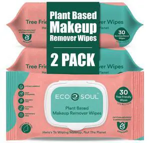 ECO SOUL Plant-Based Makeup Remover Wipes, (2 Pack, 30 Count Each) | Alcohol & Paraben-Free, pH Balanced, Hypoallergenic, Dermatologist Tested, Zero Residue Finish, Face Cleansing Wipes ECO SOUL Plant-Based Makeup Remover Wipes, (2 Pack, 30 Count Each) | Alcohol & Paraben-Free, pH Balanced, Hypoallergenic, Dermatologist Tested, Zero Residue Finish, Face Cleansing Wipes