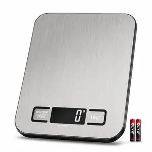 Digital Kitchen Scale, 11 lb/5 kg Food Scale with 1 g Precision, 6 Units, Tare Function and Backlit LCD, Compact Stainless Steel Scale for Baking, Cooking and Meal Prep, 2 AAA Batteries Included Digital Kitchen Scale, 11 lb/5 kg Food Scale with 1 g Precision, 6 Units, Tare Function and Backlit LCD, Compact Stainless Steel Scale for Baking, Cooking and Meal Prep, 2 AAA Batteries Included
