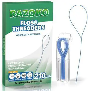 RAZOKO Dental Floss Threaders for Braces & Orthodontic Care | 210 Count Nylon Threader with Travel Case for Bridges, Implants & Crowns RAZOKO Dental Floss Threaders for Braces & Orthodontic Care | 210 Count Nylon Threader with Travel Case for Bridges, Implants & Crowns