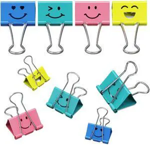 Optomni Cute Binder Clips 62 Pack, Assorted Sizes, Colorful | Small, Medium and Large Smiley Face Metal Clips for Office, School, Documents, Organizing Optomni Cute Binder Clips 62 Pack, Assorted Sizes, Colorful | Small, Medium and Large Smiley Face Metal Clips for Office, School, Documents, Organizing