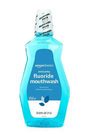 Amazon Basics Fluoride Mouthwash for Adults, Anticavity, Alcohol Free, Bad Breath Control, Strengthens Teeth - Refreshing Mint Flavor, 1 Liter Amazon Basics Fluoride Mouthwash for Adults, Anticavity, Alcohol Free, Bad Breath Control, Strengthens Teeth - Refreshing Mint Flavor, 1 Liter