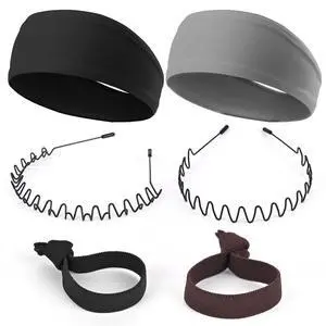 Men's Metal Headband, Men's Neutral Black Wavy Spring Outdoor Sports 6-Piece Set, Headband for Men and Women, Suitable for Running, Cycling, Sports, Yoga Men's Metal Headband, Men's Neutral Black Wavy Spring Outdoor Sports 6-Piece Set, Headband for Men and Women, Suitable for Running, Cycling, Sports, Yoga