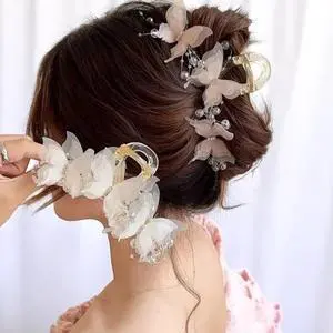 Set 2pcs Elegant Butterfly Hair Clips, Pearl Decorated Crab Claw Hairpins, White Wedding Hair Accessories, 4.92 x 2.55 inches Set 2pcs Elegant Butterfly Hair Clips, Pearl Decorated Crab Claw Hairpins, White Wedding Hair Accessories, 4.92 x 2.55 inches