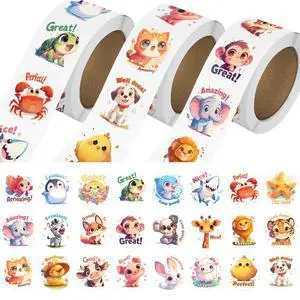 3 Rolls Animal Stickers for Kids, 1500 PCS Kids Stickers Bulk for Toddlers 2-4, 24 Designs Farm/Ocean/Wild Cute Sticker with Motivational Words for Kid Reward, School Supplies (1.0 Inch) 3 Rolls Animal Stickers for Kids, 1500 PCS Kids Stickers Bulk for Toddlers 2-4, 24 Designs Farm/Ocean/Wild Cute Sticker with Motivational Words for Kid Reward, School Supplies (1.0 Inch)