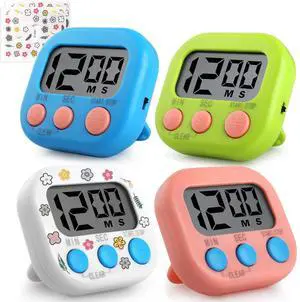 Kitchen Timers 4 Pack, Electronic Timers with Loud Alarm for Cooking, Magnetic Digital Timers Big LCD Display Blue Green Pink White (No Battery Included) Kitchen Timers 4 Pack, Electronic Timers with Loud Alarm for Cooking, Magnetic Digital Timers Big LCD Display Blue Green Pink White (No Battery Included)