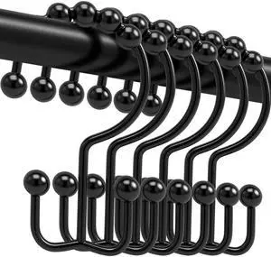 Shower Curtain Hooks, 12 Pcs Rustproof Metal Shower Curtain Rings,Free Sliding Double Shower Hooks for Shower Curtain & Liners, Shower Curtain Hangers for Bathroom Shower Curtain Rods Curtains (Black) Shower Curtain Hooks, 12 Pcs Rustproof Metal Shower Curtain Rings,Free Sliding Double Shower Hooks for Shower Curtain & Liners, Shower Curtain Hangers for Bathroom Shower Curtain Rods Curtains (Black)