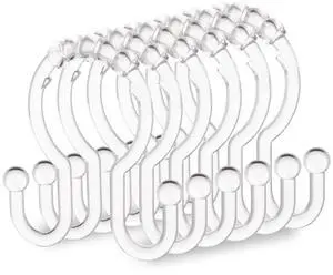 Plastic Shower Curtain Hooks, 12 Pcs Clear Shower Curtain Rings Set | Glide Roller Shower Hooks, Rust Proof Anti-Drop Shower Rings, Smooth Sliding Double Hooks for Bathroom Shower Rods Curtains Plastic Shower Curtain Hooks, 12 Pcs Clear Shower Curtain Rings Set | Glide Roller Shower Hooks, Rust Proof Anti-Drop Shower Rings, Smooth Sliding Double Hooks for Bathroom Shower Rods Curtains