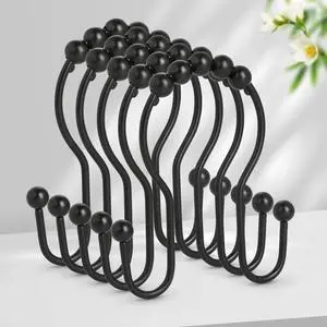 12PCS Shower Curtain Hooks, Sturdy Metal Shower Curtain Rings(Black) | Glide Roller Double Shower Hooks, Rust Proof Anti-Drop Curtain Hooks, Smooth Sliding Rings for Bathroom Shower Rods Curtains 12PCS Shower Curtain Hooks, Sturdy Metal Shower Curtain Rings(Black) | Glide Roller Double Shower Hooks, Rust Proof Anti-Drop Curtain Hooks, Smooth Sliding Rings for Bathroom Shower Rods Curtains