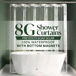 PEVA Shower Curtain Liner 8G, 72 x 72 Waterproof Bathroom Curtain | Reusable Bathroom Curtain, Wipe Clean Surface, Standard Shower Hooks Compatible, Everyday Bathroom Use PEVA Shower Curtain Liner 8G, 72 x 72 Waterproof Bathroom Curtain | Reusable Bathroom Curtain, Wipe Clean Surface, Standard Shower Hooks Compatible, Everyday Bathroom Use