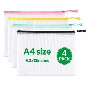 Mesh Zipper Bags 4 Pack A4 Size Plastic Storage Pouches with Zipper | Water-Resistant Clear Mesh Organizer for Documents Papers, Office Supplies, Cosmetics Travel Toiletries, Reusable A4 Size Mesh Zipper Bags 4 Pack A4 Size Plastic Storage Pouches with Zipper | Water-Resistant Clear Mesh Organizer for Documents Papers, Office Supplies, Cosmetics Travel Toiletries, Reusable A4 Size