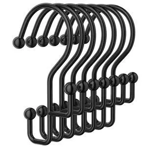 Shower Curtain Hooks, Black Shower Curtain Hooks Rust Proof, Anti-Drop Metal Shower Curtain Rings Hooks, Double Shower Hooks for Shower Curtain, Shower Rings for Curtain & Liner, Black-12 Pcs Shower Curtain Hooks, Black Shower Curtain Hooks Rust Proof, Anti-Drop Metal Shower Curtain Rings Hooks, Double Shower Hooks for Shower Curtain, Shower Rings for Curtain & Liner, Black-12 Pcs